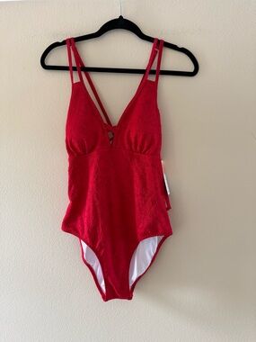 Charmo Women’s Red V-Neck Strappy One-Piece Swimsuit NEW